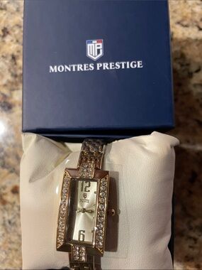 Montres Prestige Women's Gold Crystal-Accent Bracelet Watch